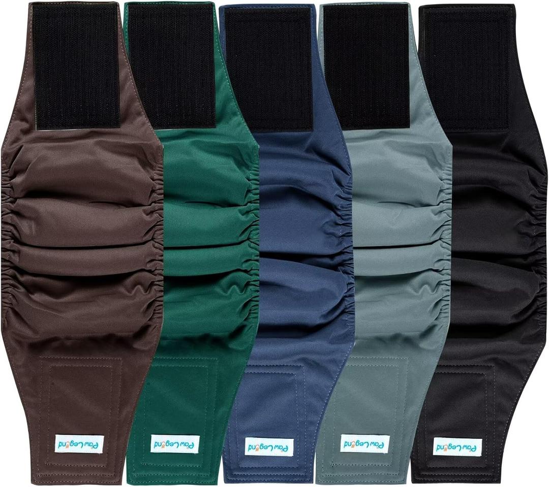 Paw Legend Washable Dogs Diapers Male Dog Belly Bands for Male Dogs Diapers Reusable Puppy & Doggie Diapers Male (5 Pack, Medium) (Dark color)