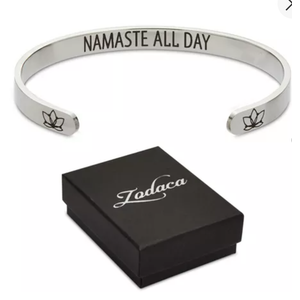 Zodaca Inspirational Silver Wrist Bracelet Cuff for Women, Namaste All Day, 2.6x2 In