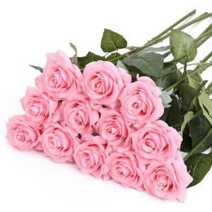IPOPU 12Pcs Pink Roses Artificial Flowers Pink Flowers Artificial for Decoration Real Touch Silk Flowers Floral Arrangement for DIY Wedding Bridal Shower Centerpieces Party Decorations (Light Pink)