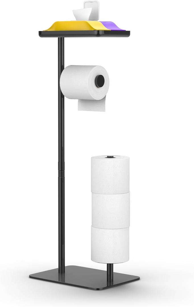 Day Moon Matte Black Toilet Paper Holder Free Standing Toilet Paper Holder with Storage - Toilet Paper Stand and Tissue Holder for Bathroom - Toilet Paper Holder with Shelf and Wipe Holder