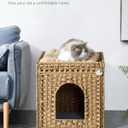 SETVSON Cat Litter Box Enclosure Furniture, Hidden Litter Box with Mat and Fence, Handwoven Rattan Cat House with Two S-Shaped Hooks for Living Room, Bedroom, 18.5 x 20.5 x 19.1 Inches (Natural)