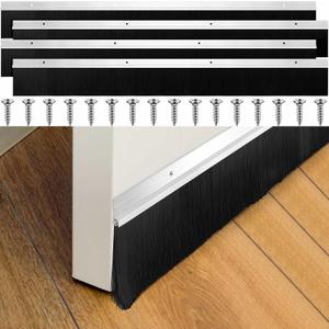 Frienda 2 Set Silver Door Brush Bottom Sweep Brush Weather Stripping Aluminum Door Seal with Screws for Gaps up to 1 Inch, for Home, Commercial Gate, Fill Gaps Dust, Debris (4 x 39.3 Inch)