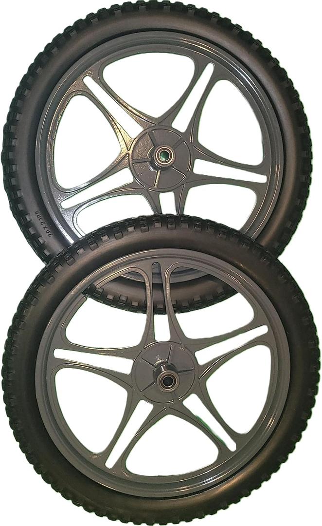 20 inch Tire & Aluminum Wheel for Utility or Game Cart (two pack) Extra Strong and Light, Solid NO flat tires, Dual Sealed Ball Bearings for durability, Ideal replacement wheels