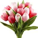 Buart Artificial Tulip in Bulk for Home Kitchen Wedding Bridal Bouquet,Fake Flowers for Valentine's Day Mother's Day Easter Table Centerpieces Decorations(Large Size,Multi Pink,Real-Touch,12pcs)