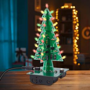 Christmas Tree Soldering Project, Icstation 3D Xmas Tree Soldering Kit with LED Flashing Lights DIY Soldering Practice 3 Colors Christmas Tree Assemble Kit for Learning Teaching STEM Educational (1pc)