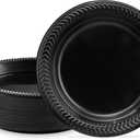 PLASTICPRO 100 PCS Black Plastic Plates Light Weight 7 Inch Plastic Dinner Dessert Appetizer Plates Black Plates Disposable for Party and Wedding