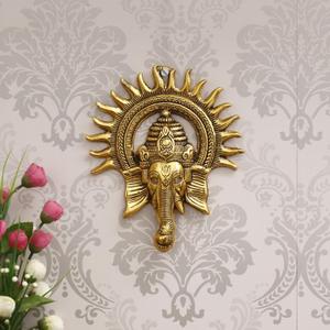 eCraftIndia Golden Lord Ganesha with Sun Decorative Metal Wall Hanging Art Decorative Showpiece for Wall Decor, Festival Home Decor Pooja Room Temple & Gift for Family, Friends, Housewarming