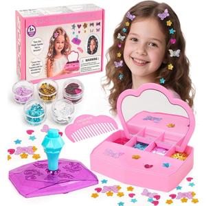 WooWee Hair Gem Stamper Kit, Sparkling Hair Jewels Styling Tool for Girls, Creative DIY Hair Art Crafts with Glitter Sequins, Birthday Party Gifts Toys for Girls Ages 3-12 Years Old