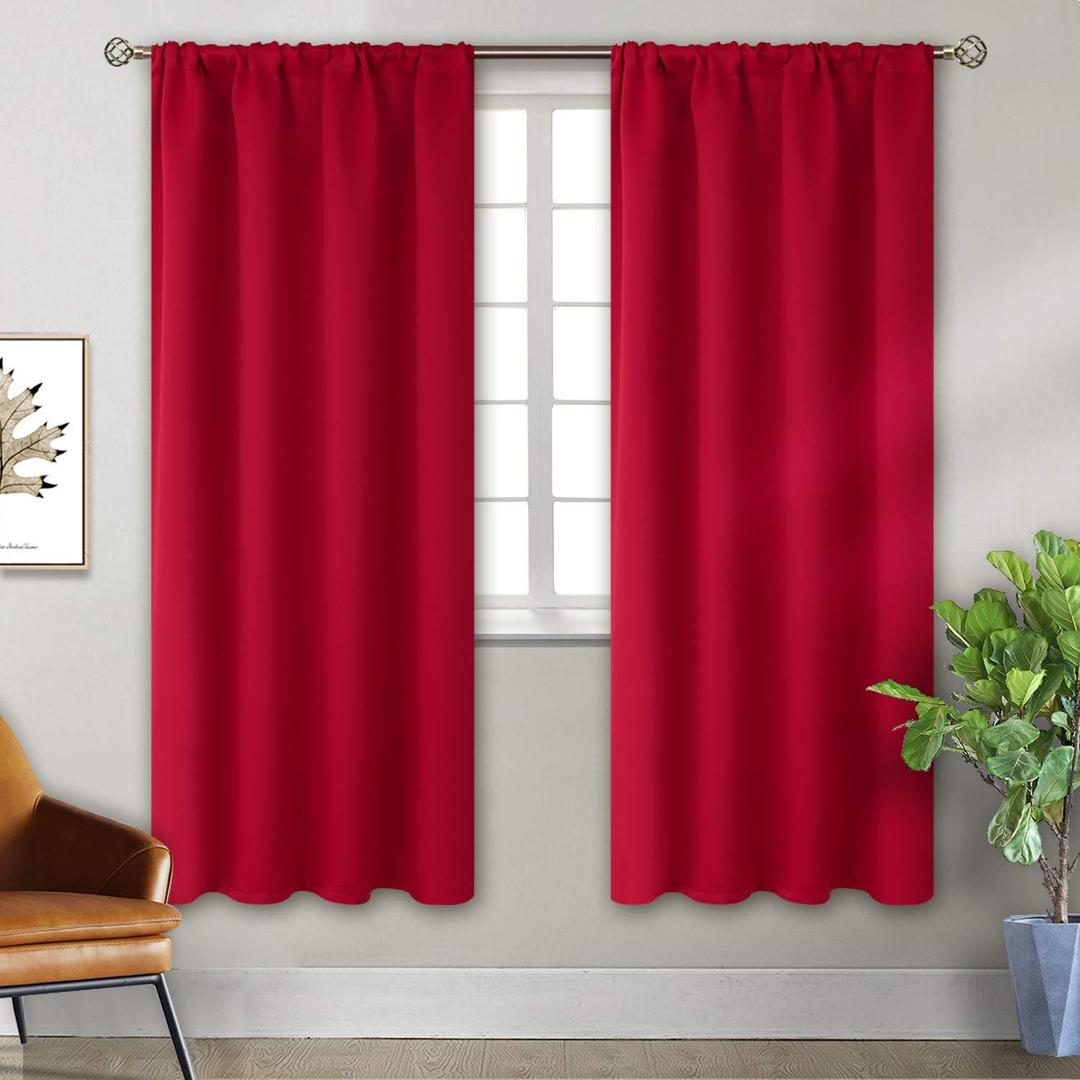 2 Blackout Window Curtain Panels, Foam Back Lined Curtains, Thick Erin Panels, (Red), 72*52”