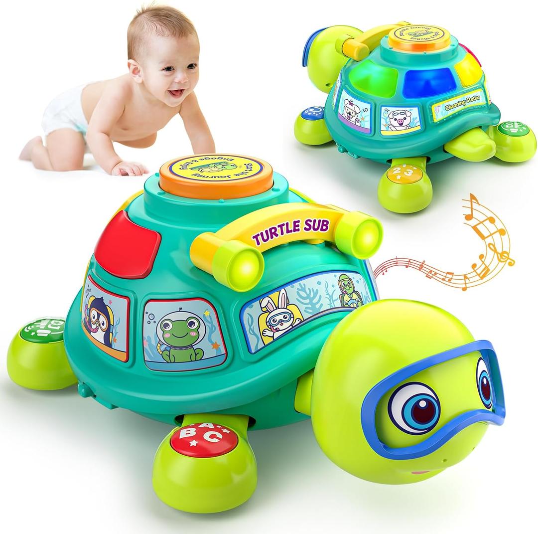 ToddlerCley Musical Turtle Baby Toys 6-12 Months, Bilingual Educational Crawling Toys 7 8 9 10 Months, Light up Infants Tummy Toy with Sound, Number, Letters, Gifts Present for Baby 4 5 6 12 Month, Small
