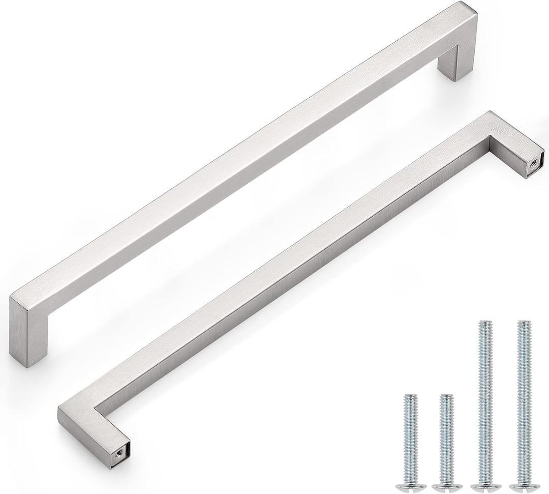 Probrico 5 Pack|10 inch Square Cabinet Pulls Brushed Nickel Drawer Handles Stainless Steel Drawer Handles Cabinet Hardware 10-1/2 inch Total Length (hole center 10")
