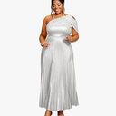 AOMEI Womens Sparkly Metallic Flowy Pleated Dress One Shoulder Empire Waist Long Shimmer Gowns and Evening Dresses 3XL