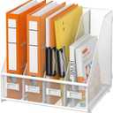 DALTACK Desk Organizers Metal Magazine File Holder with 4 Vertical Compartments Folder Storage Binder Organizer for Office Home School Organization, White