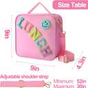Insulated Lunch Bag With Adjustable Shoulder Strap, Nylon Preppy Lunch Box Large Insulated Lunch Bag Reusable Lunch Tote Bag with Smiley Preppy LunchBag for Girls School Travel Picnic (Pink)