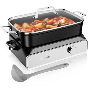 Slow Cooker 10-Quart - PFOA-Free Ceramic Coating, Oven Safe to 450F | Keep Warm Function for Large Family Gatherings (Includes Silicone Spoon)