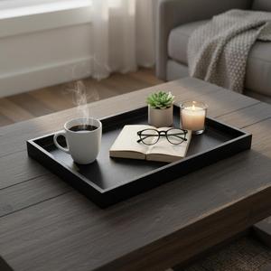 20 x 14 inches High-End Light Luxury Leather Rectangle Oversized Service Tray for Ottoman Tray, Coffee, Food, Family Dinner, Picnic, Party Essentials (Black, 20 x 14 inch)