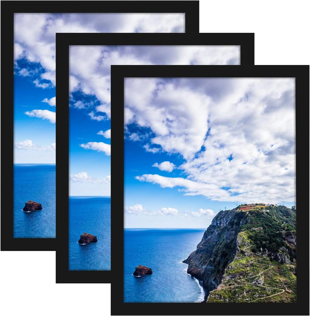 MENNTHUI 12x16 Black Picture Frame Set of 3, Wall Mounting Horizontally or Vertically, Decoration for Photos, Paintings, Posters, Artwork