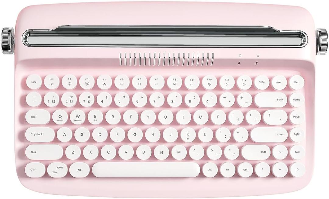 YUNZII ACTTO B303 Wireless Typewriter Keyboard, Bluetooth Connection, Cute Retro Aesthetic Design with Integrated Stand for Tablet, Phone, PC and Win/Mac/Android(B303, Baby Pink)