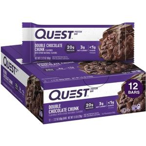 Quest Nutrition Double Chocolate Chunk Protein Bars, 20g Protein Bars, 1g Sugar, 4g Net Carb, Gluten Free, Keto Friendly, 12 Count (EXP 08/29/26)