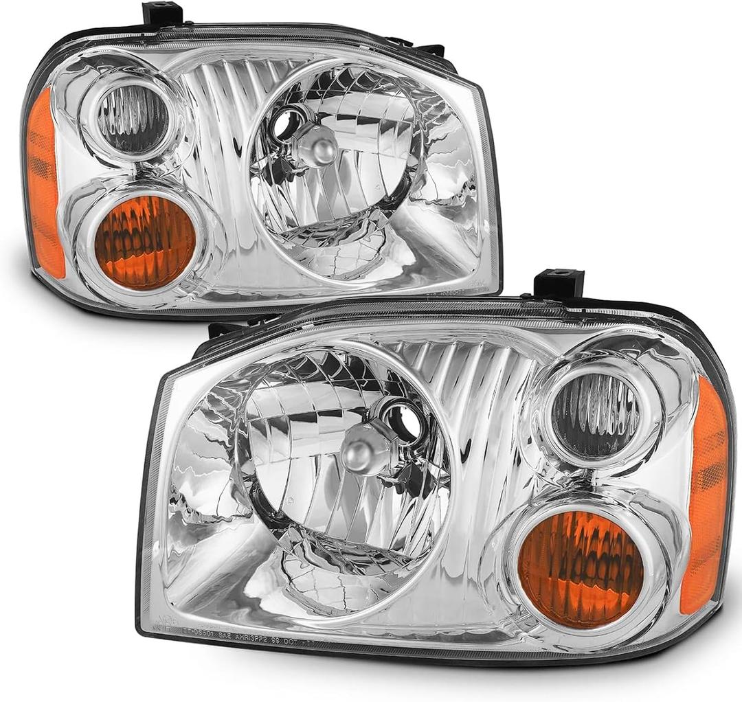 APSVE 2PCS Chrome Headlight Headlights Compatible with 2001 2002 2003 2004 Nissan Frontier (Base XE) Headlight+Corner Parking Turn Signal Marker Light, Clear