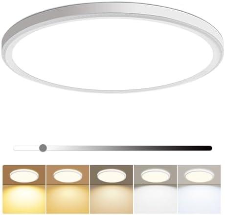 Hunhun 16 Inch Dimmable LED Flush Mount Ceiling Light 4800LM Round Light Fixture 5 Color Temperature Selectable Super Slim Large Flat Ceiling Lamp for Living Dining Room White