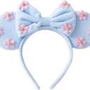 KARETT Sequins Mouse Ears Headband With Glitter Bow Princess Party Decorations For Girls Women (Sky Blue)