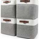 Collapsible Fabric Storage Cubes 11x11 Cube Storage Bins, 4 Pack Closet Baskets Box with Handles for Organizing, Shelf, Toys, Clothes, Home, Office, Nursery (Grey&White)