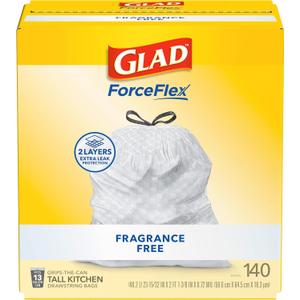 Glad ForceFlex Tall Kitchen Drawstring Trash Bags, 13 Gal, Fragrance Free, 140 Ct 