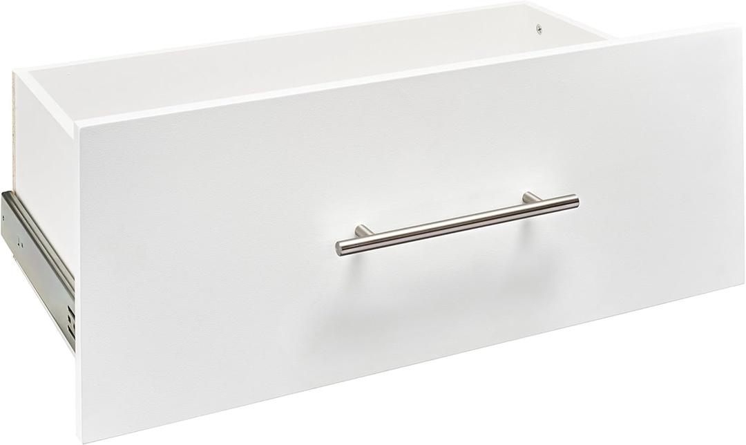 ClosetMaid SuiteSymphony Wood Closet Drawer, Add On Accessory, Modern Style, For Storage, Closet, Clothes, 25 x 10 Size for 25 in. Units, Pure White/Satin Nickel