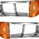 Partsam Pair Headlight Bezel with Amber LED Turn Signal Light 3 Wire Compatible With 1989-2002 Freightliner FLD Truck Replacement For A06-20738-000 A06-20738-001
