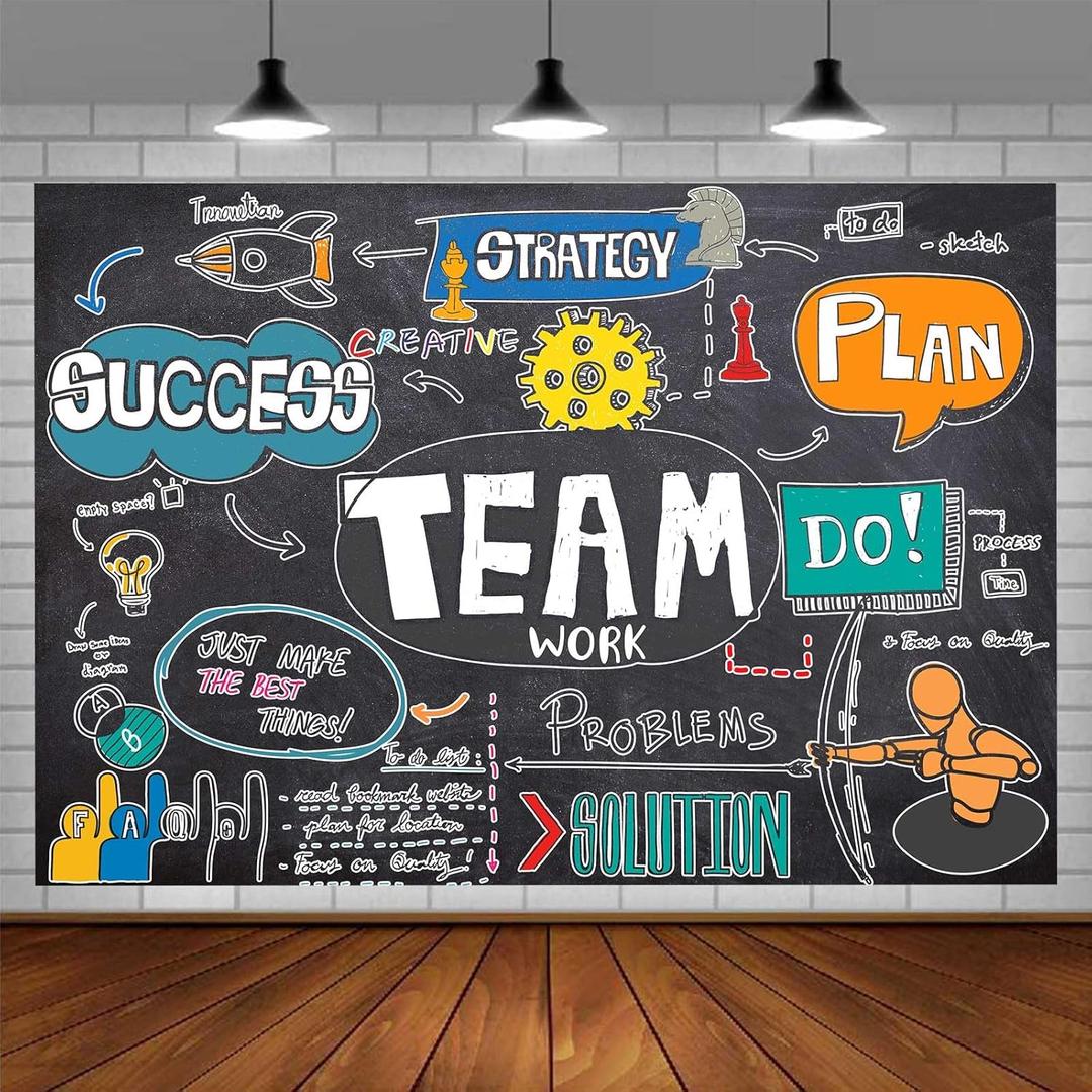 Teamwork Backdrop, 7x5ft, Teamwork Sketch Notes Graffiti Chalkboard Photography Background Team Work Theme Decorations Banner Work Together Invatition Party Supplies Photo Booth Props BJDWPR455