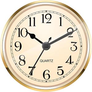 Hicarer 3-1/2 Inch (90 mm) Quartz Clock Fit-up/Insert with Arabic Numeral (Gold)