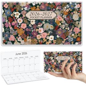 5 x ReliThick 7" x 6.5" 2026-2027 Pocket Calendar for Purse Small Monthly Planner Notebook PVC Cover Pocket Calendar Notepads Appreciation Present Gift for Women Mom Friend Teacher(Nature Floral)
