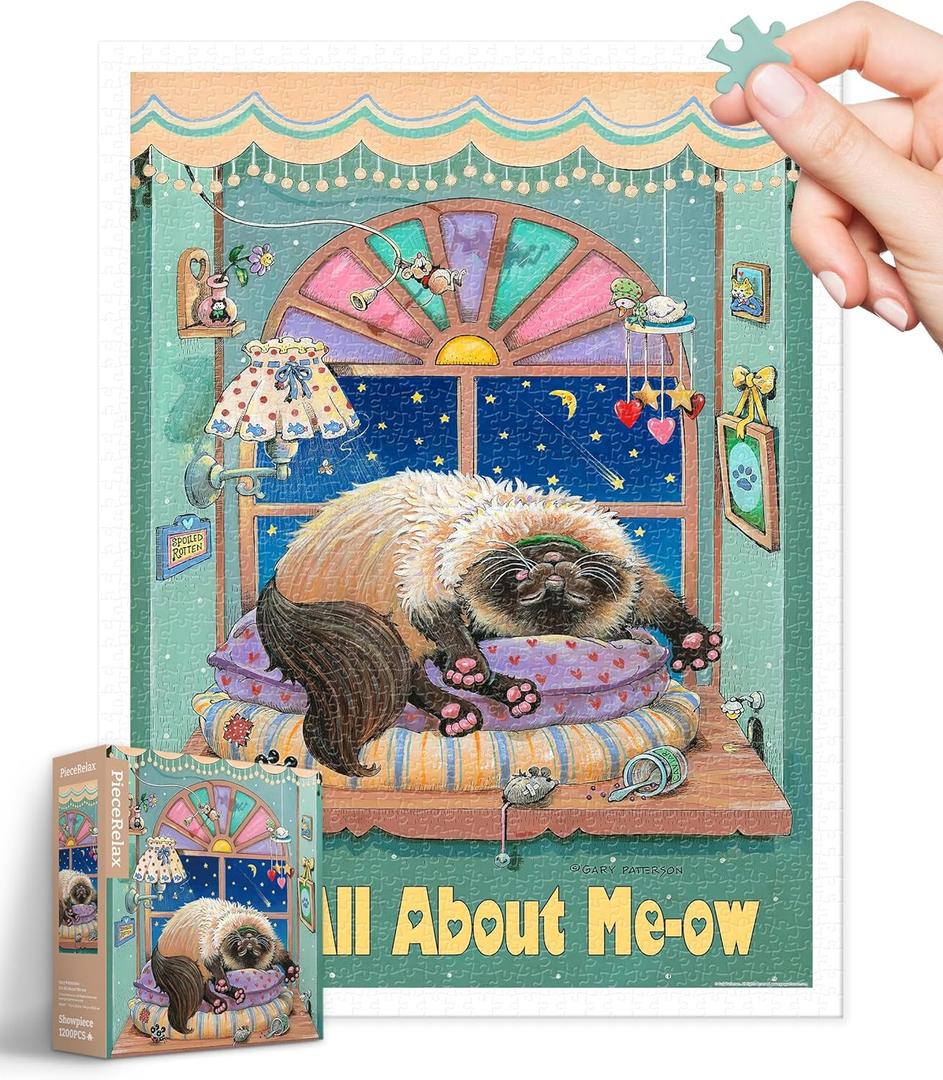 Plastic Jigsaw Puzzles for Adults 1200 Pieces - Gary Patterson - It's All About Me-ow Most Satisfying Table Games and Gifts No Puzzle Mat Required [H3469]