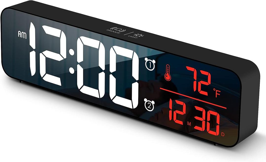 Abovsare Digital Clock for Bedroom, Clocks for Living Room Decor, Desk Table Clock, Alarm Clock Large Display with Date Week Temperature, Automatic Brightness Dimmer, Smart Cool Modern (Red)