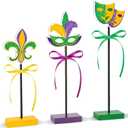 Mardi Gras Table Decorations Wooden Set,Glitter Mardi Gras Tiered Tray Decor for Home Party Room