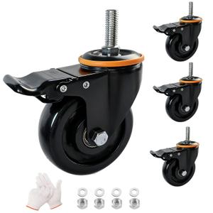 4-inch Shaft-Type Universal Caster 1600 lbs, Set of 4 Heavy Duty 0.472 Coarse Thread (Length 1.1811 inches), Safety Double Lock Caster, Industrial Shopping Cart, Furniture, Shelving