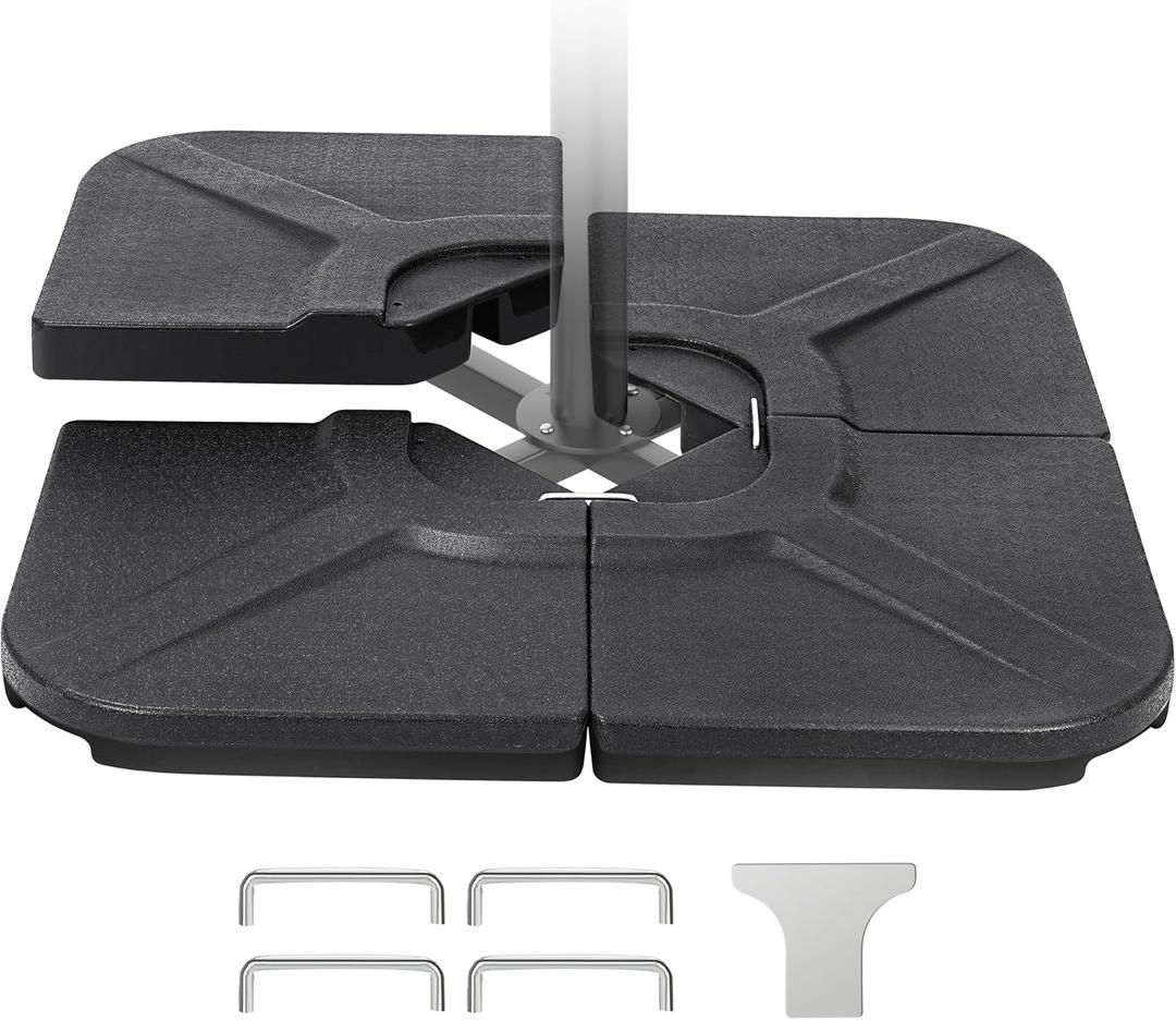 4-Piece 160lb Water Capacity Heavy Duty Cantilever Offset Patio Umbrella Stand,Water/Sand Filled Square Umbrella Base Plate Set(Black).