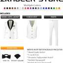 Men's 3 Piece Slim Fit Suit One Button Shawl Lapel Jacket Vest Pants Tuxedo Set with Bow Tie Pocket Square (White, XS)