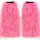 FHQHTH Fuzzy Faux Fur Leg Warmers Fur Heels Long Boots Cuff Cover has Elasticity One Pair Dionysia Boot cover Carnival 18" (Pink)