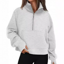 ODODOS Women's Modal Soft Cinchable Sweatshirts Half Zipper Funnel Neck Oversize Pullover with Pockets, Grey, Large