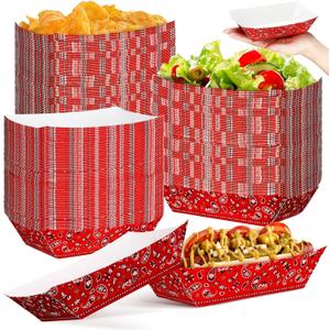 Gejoy 120 Pcs Western Party Plates 1 lb Cowboy Plates Bulk for Cowboy Baby Shower Supplies Bandana Paper Food Trays for Rodeo Cholo Party Decorations(Red)