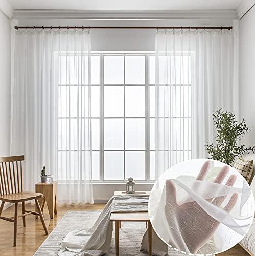 Ftinala Off White Sheer Curtains 102 Inch Long 2 Panels, Thin Linen Textured Curtain for Living Room, Rustic Ivory See Through Window Decor, DIY Pinch Pleat Drapes for Track System