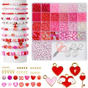 Goldwise Valentines Day Beads Kit for Bracelet Making, Love Theme Jewelry Making Supplies with Letter Beads, Heart Charms, Clay Beads & Findings, DIY Gift Set for Couples & Friends (Multicolored)