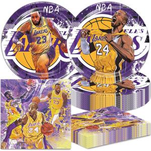 40Pcs Los Angeles Party Supplies include 20 plates, 20 napkins for The Laker party decoration