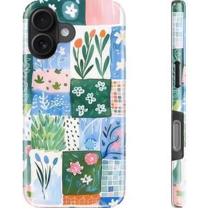 DEENAKIN for iPhone 16 Case - Wireless Charging Compatible - Dual-Layer Hard Shell & Silicone Cover - Protective Phone Case with Trendy Cute Designs for Women - Watercolor Floral Patch