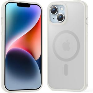 2 x jaroco for iPhone 13/iPhone 14 [MagSafe Compatible] [Military-Grade Drop Protection] [Anti-Fingerprint & Scratch] Slim Silky-Soft Touch Translucent Matte Case 6.1 inch, White