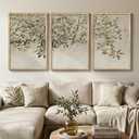 Large Vintage Framed Botanical Wall Art for Living Room, 3 Piece Rustic Neutral Fruit Tree Canvas Prints Artwork for Walls, Modern Farmhouse Leaf Wall Decor for Bedroom Dining Room Office, 24x36 Inch