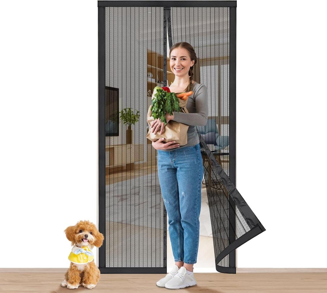 Smartor Magnetic Screen Door Magnetic Closure Fits 36"x82" Doors |Polyester - Retractable Screen Door Mesh| Self Sealing|Hands Free |Keeps Bugs Out|Pet and Kid Friendly-39 Inch x 83 Inch (Fit Door 36"x82", Polyester-Black)
