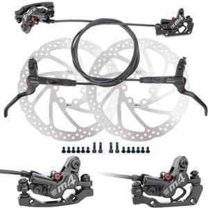 JFOYH 4-Piston MTB Hydraulic Brake Set with 160mm Floating Disc Rotors, Front and Rear Hydraulic Disc Brake Kit For MTB(Pre-bled, Included Original Pads)